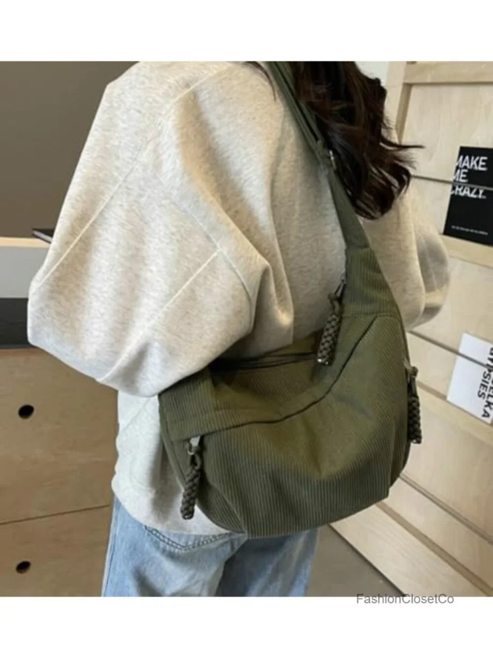 Retro Nylon Canvas Corduroy Hobo Crossbody Bag Crescent Shoulder Bag Slouchy